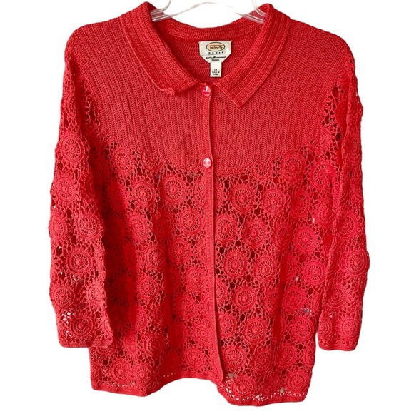 Talbots Sweaters - Talbots Crochet Size 1X salmon tone 2 button cardigan